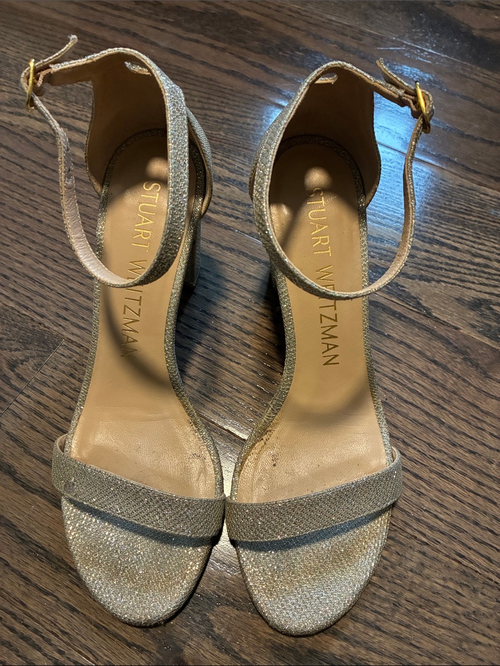 Stuart Weitzman Metallic Gold silver Ankle-Strap heels